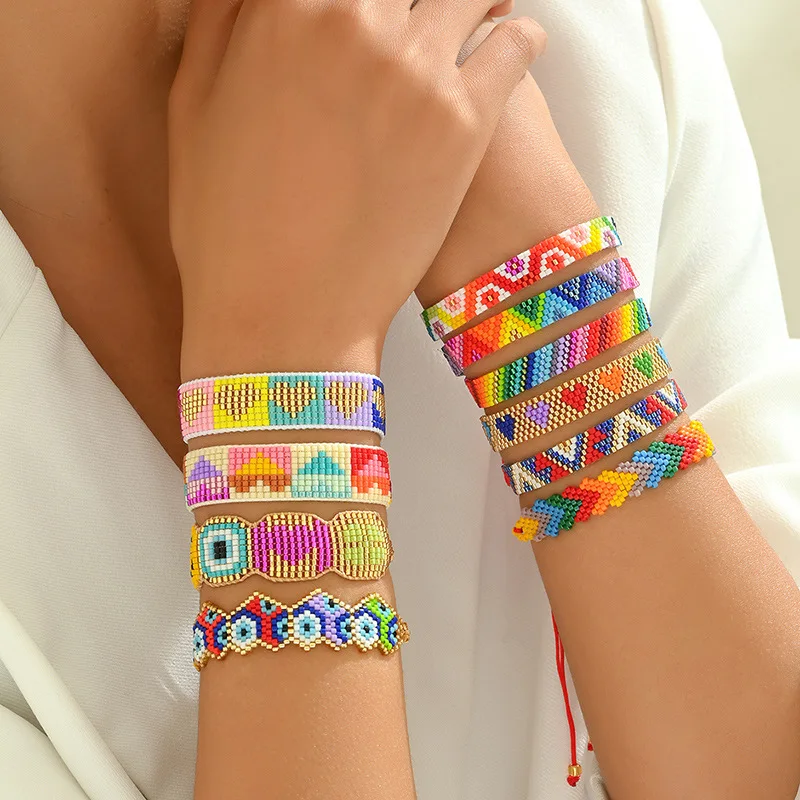 Rice bead bracelet Heart Rainbow Hand knitting Arrow Devil's eye Geometry Design Bohemia Fashion Adjustable  Beaded bracelet