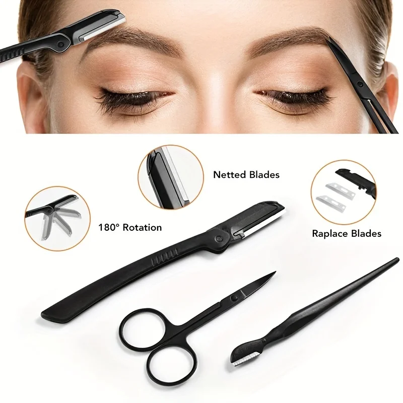 3/4/5/11/12pcs Eyebrow Trimmer Set Scissors Tweezers Eyebrow Razor Scraping Eyebrow Comb Razor Eyebrow Clip Makeup Tools