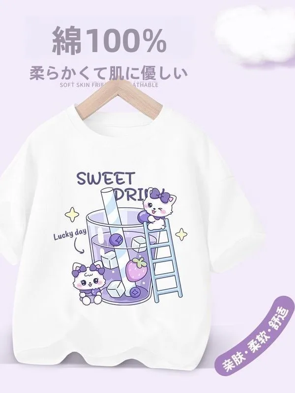 camiseta-infantil-com-estampa-de-desenho-animado-100-algodao-gola-redonda-manga-curta-top-solto-e-respiravel-para-meninas