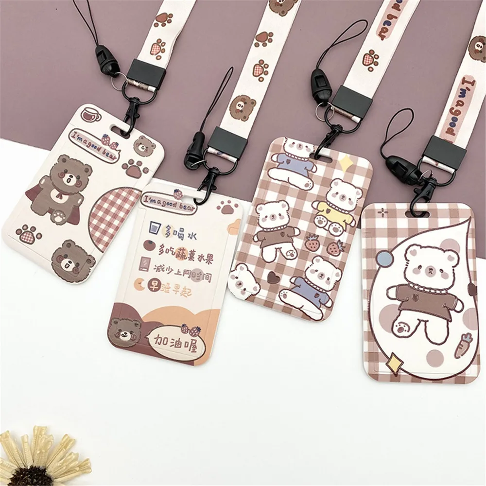 Cute Bear Cartoon Animal Card Holder Campus Student Bus Card Sleeve Work Permit Bank ID Credit Card Holder Protective Cover