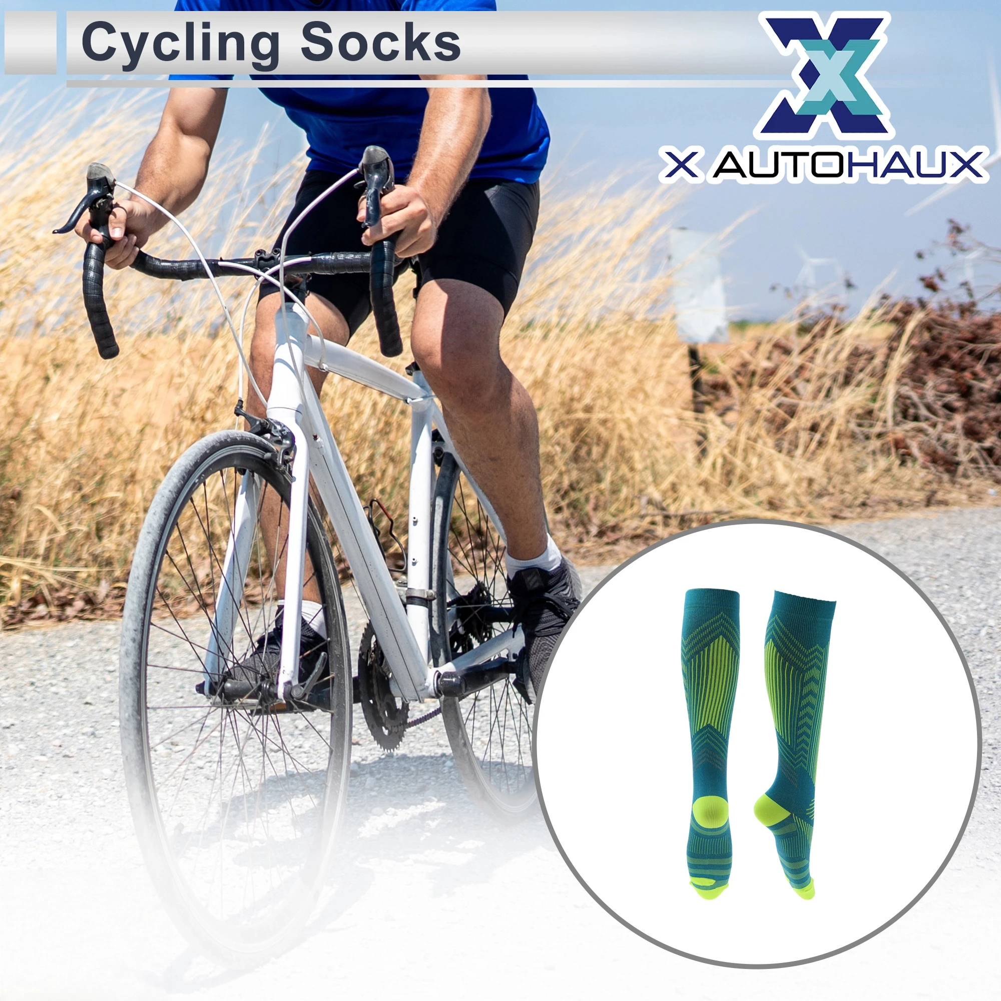 

X Autohaux Cycling Socks Quick-Drying Absorb Sweat Anti-Friction Outdoor Bike Socks Matching Reflective Irregular Stripes