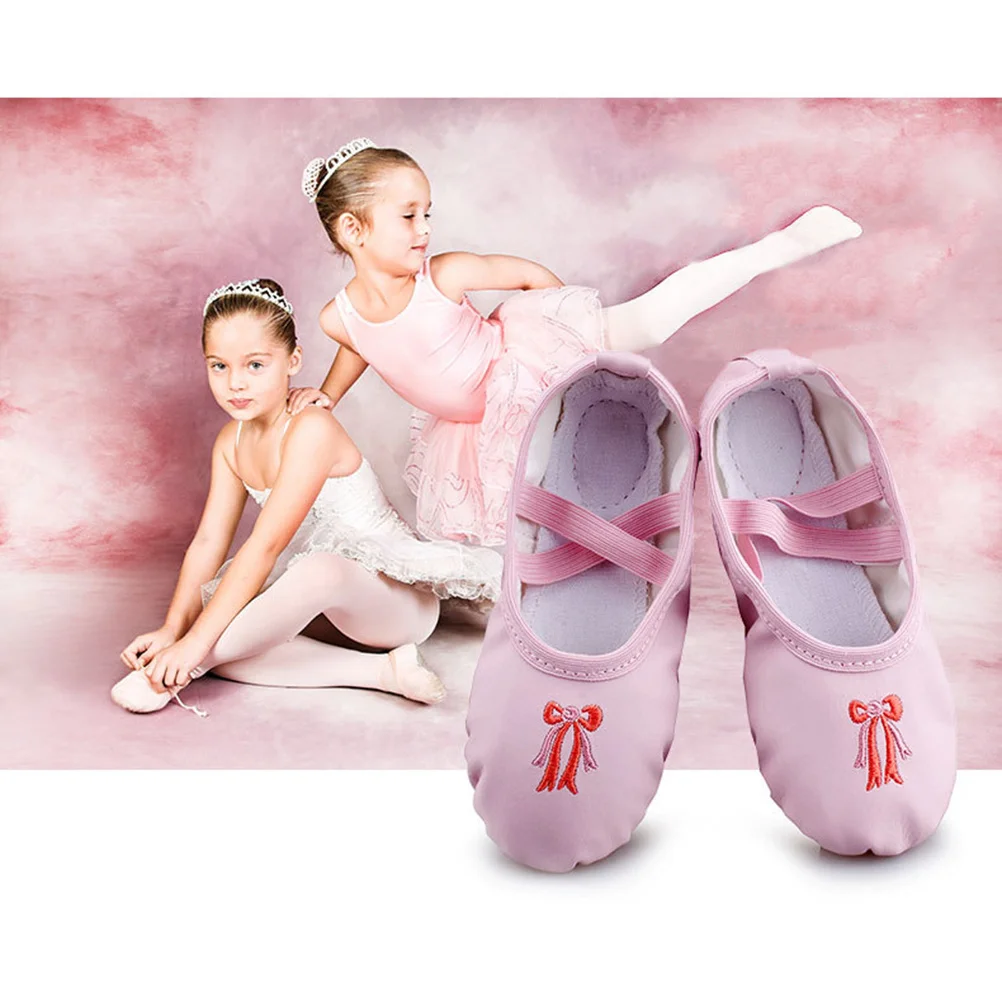 1 par sola sapatos de balé rosa tamanho 24 elástico cruz banda ballet dança prática sapatos yoga folk jazz dança chinelo estilo pata de gato
