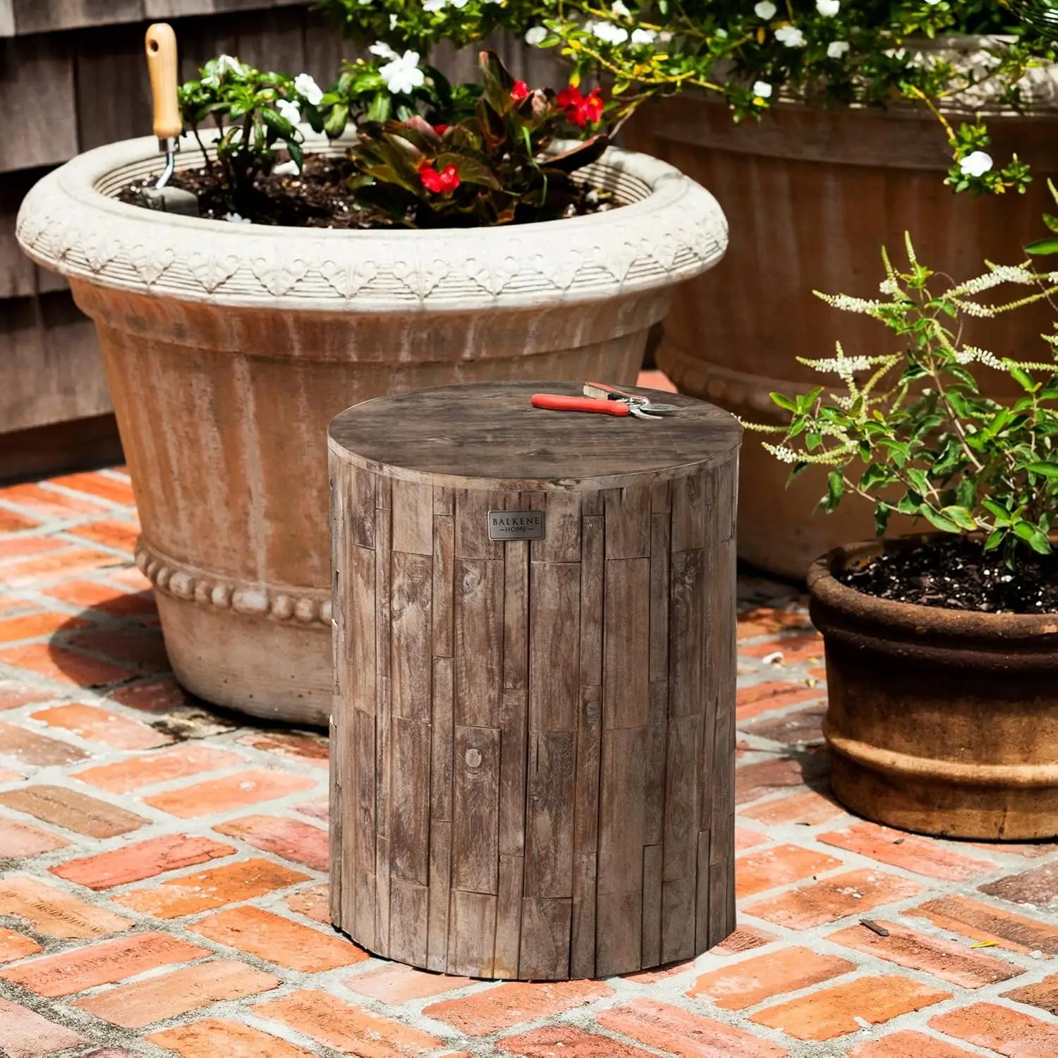 Elyse Round Rustic Garden Stool, Wood Outdoor Seating e End Table, portátil adaptável, ideal para entretenimento