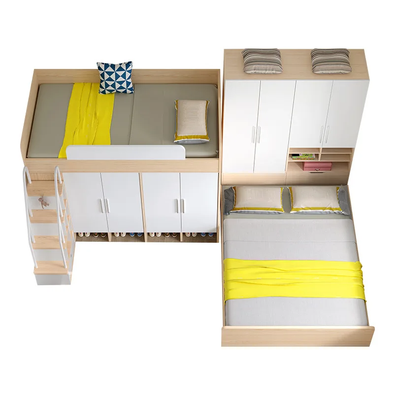 Children's bed up and down bed integrated bed, combination staggered small apartment wardrobe double layer mother and child high