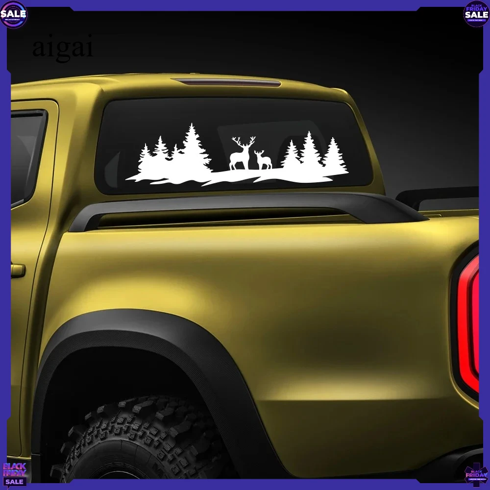 Car Hunting Deer Trees Sticker Pickup Truck Window Back Door Tailgate Vinyl 4x4 Off Road Decor Decal Auto Tuning Accessories