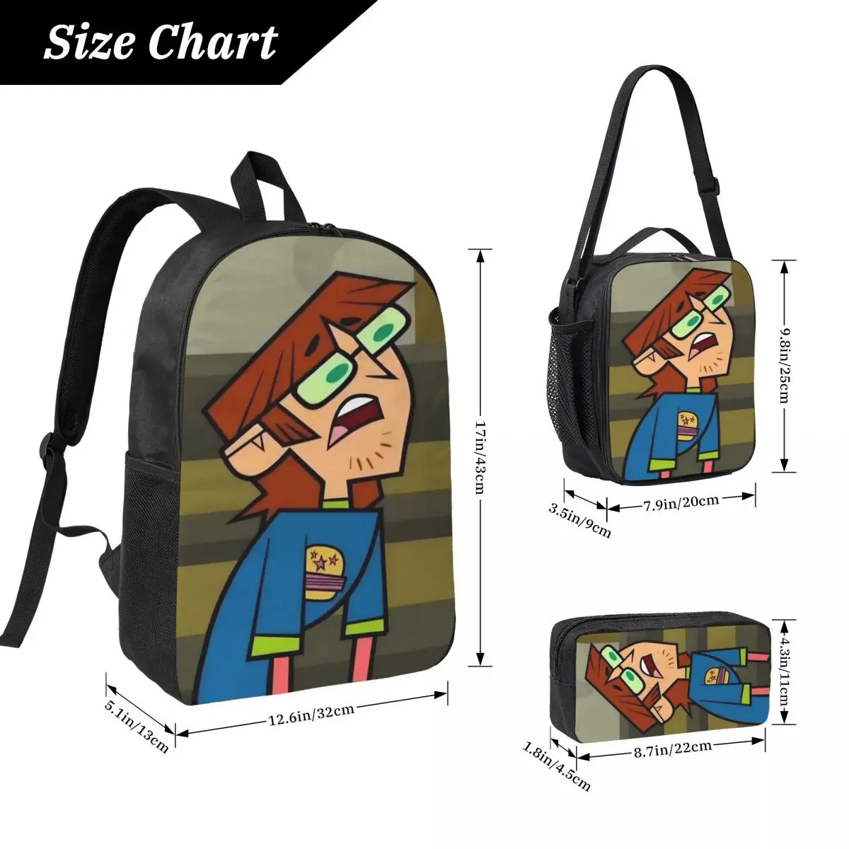 3Pcs Totals Dramas Backpack Set for Boy Girl Pen Bags Bookbag Sets with Lunch Box For School Students Daypack