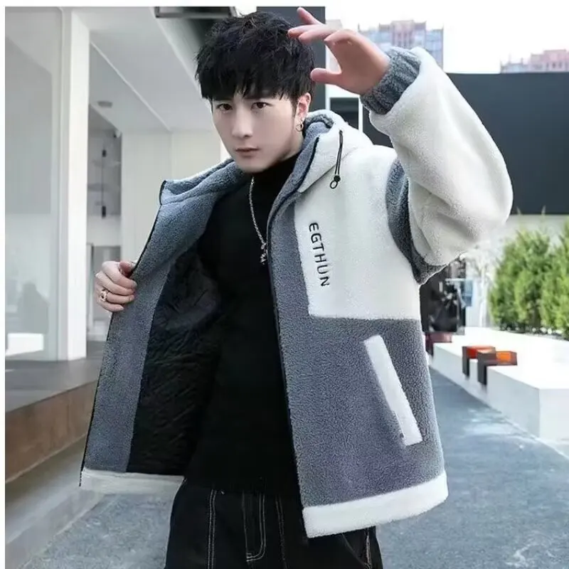 سترة عادية من جلد الخراف بياقة واقفة للرجال، أنماط جديدة للخريف والشتاء، سترة قطنية النسخة الكورية، لون خالص، شبابية
