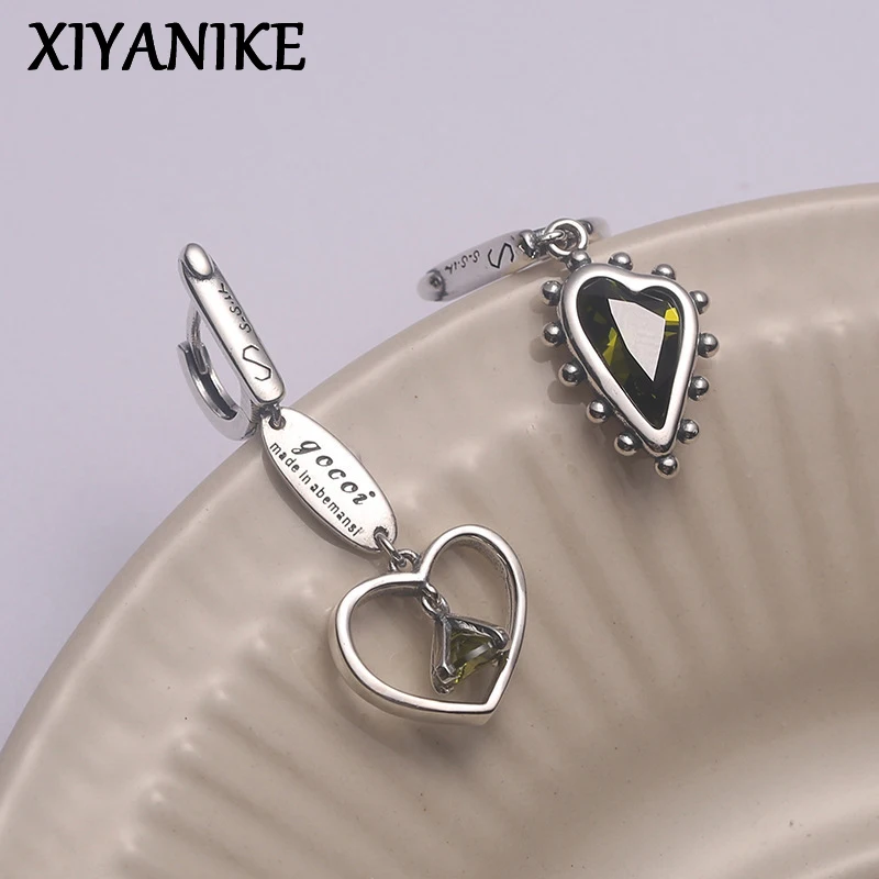 

XIYANIKE Hip Hop Asymmetrical Love Heart Zircon Drop Dangle Earrings For Women Girl Fashion New In Jewellry Gift Party серьги