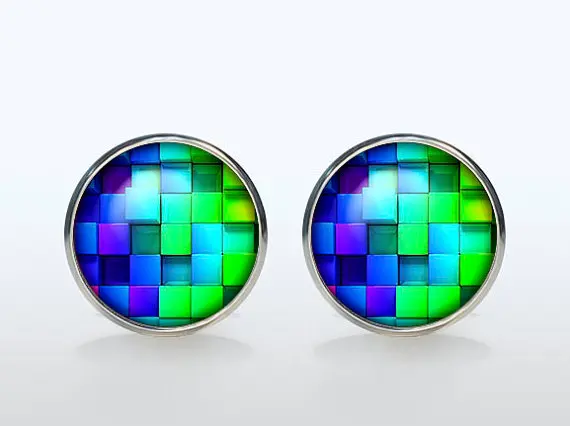 Blue Abstract Colorful Bricks Brand Cuff  Fashion Plated Shirt Cufflinks Mens Woman Wedding Gift Sleeve Button High Quality