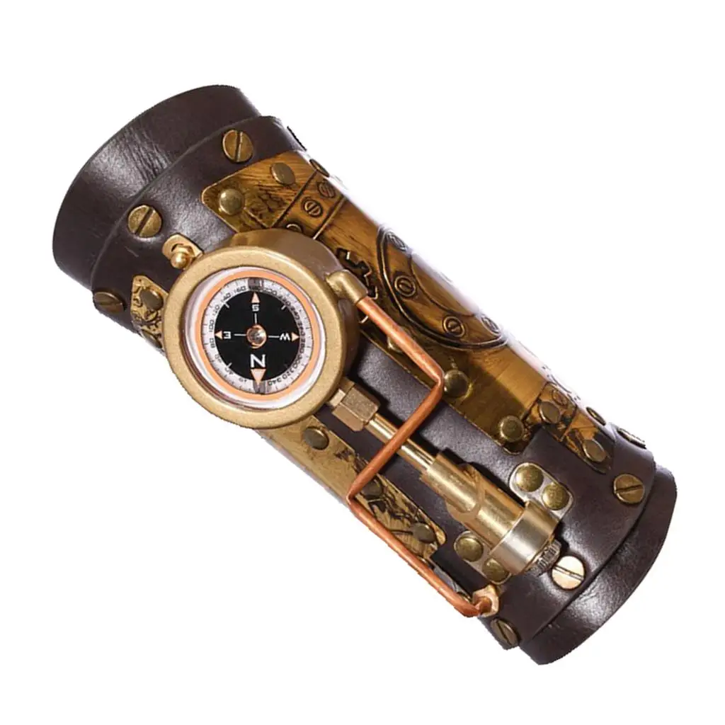 Steampunk Arm Sleeve with Compass Women Men Durable PU Leather Reusable Arm Bracer for Cosplay Festive Masquerade Party Carnival