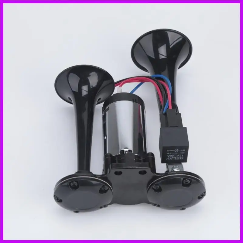 R9CC Two-Trumpet Vehicle Air Horn, 12V 600DB Powered Assembly with Integrated Electric Motor for Vehicle Audible Warning