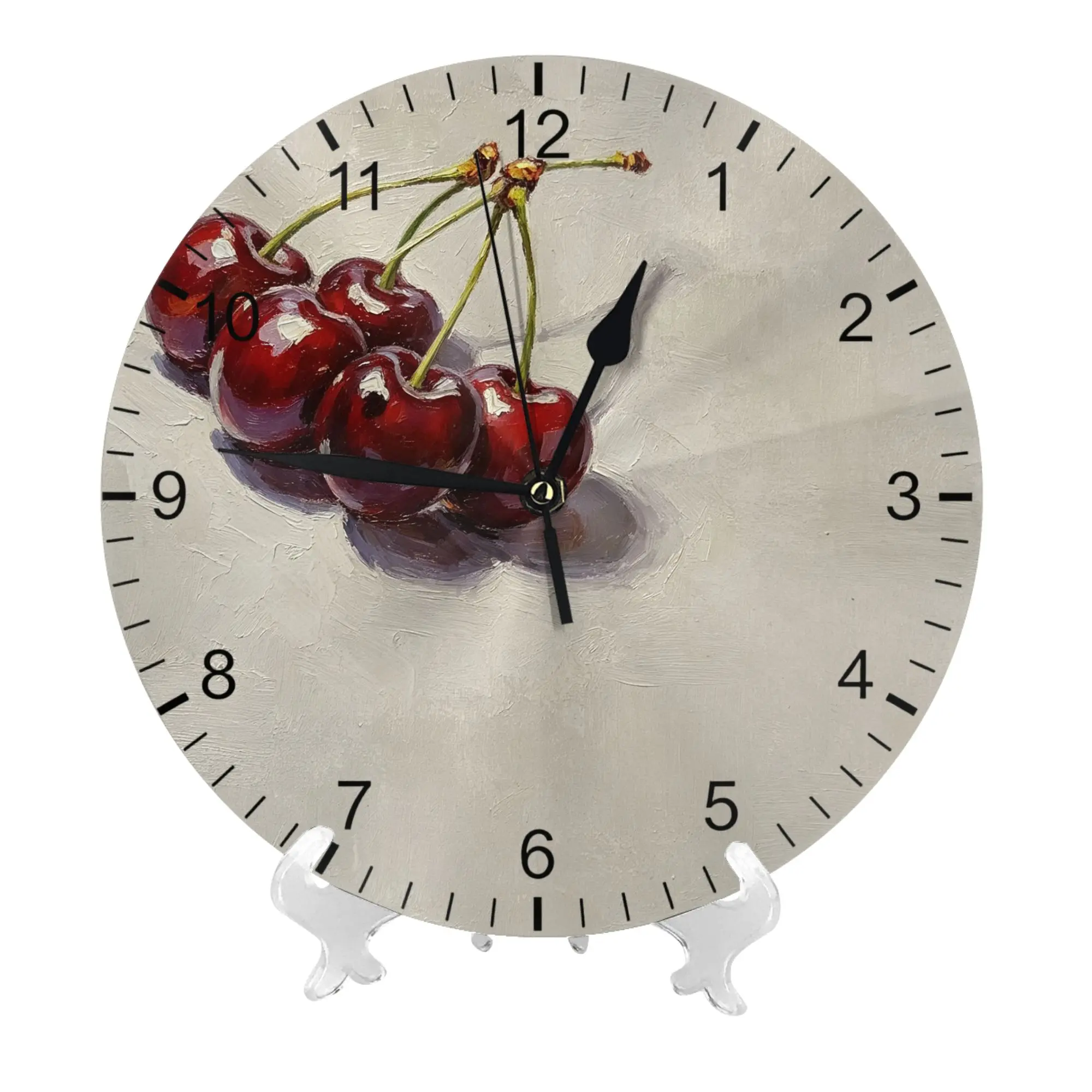 Vintage Cherry Still Life Wall Clock Red Fruit Oil‑Painting Art Print Silent Non‑Ticking Wall Watch Kitchen Dining‑Room Indoor