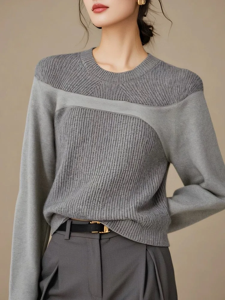 ey Splice Strickpullover Damenrock Sle Long Sve Round Ne Regular Fit Pendeln Sle OL Faion 2024 Neu eingetroffen