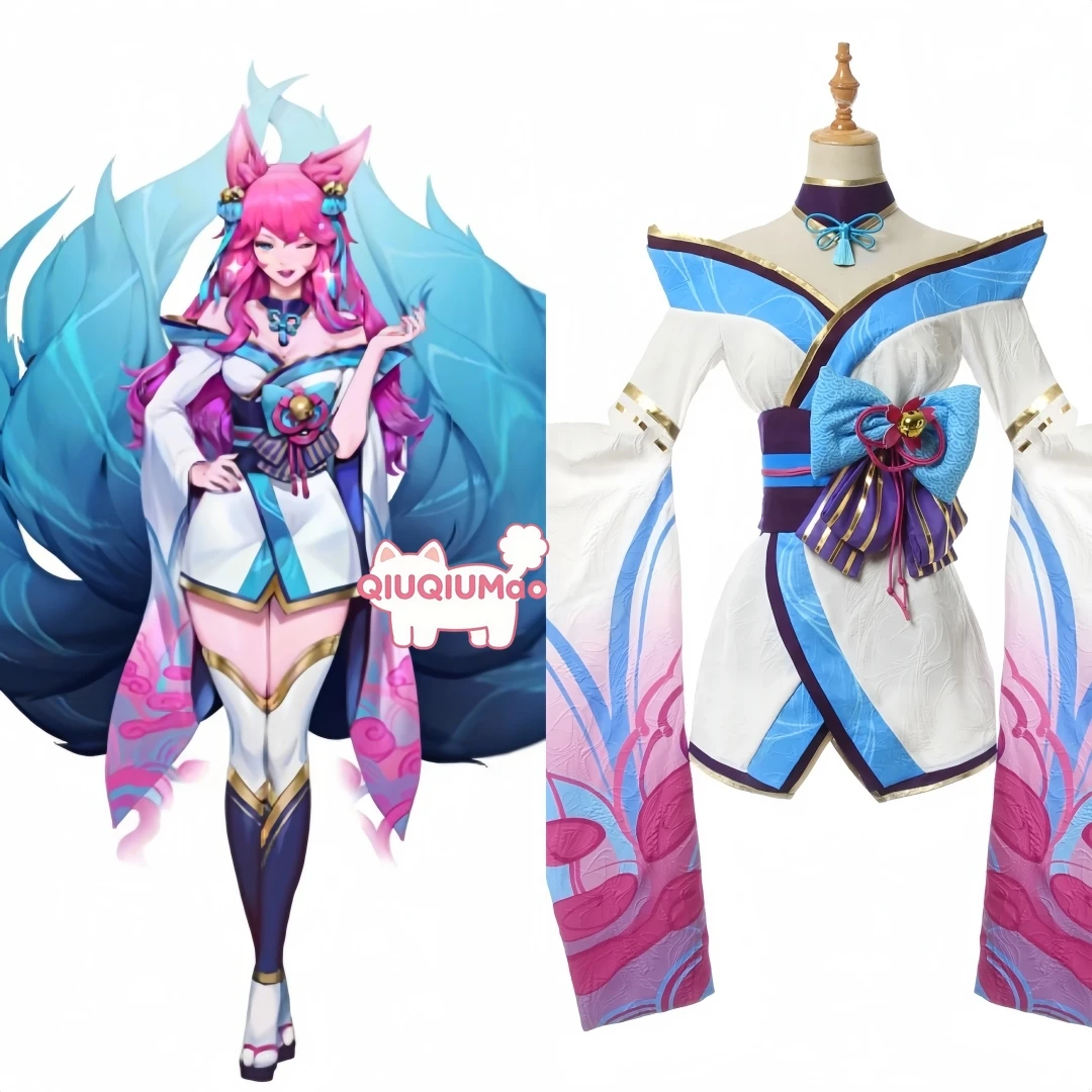 

LOL Game The Nine-Tailed Fox Cosplay Costume Women Anime Ahri Role Play Clothes Sexy Pink Outfit Comic Con Halloween Outfit