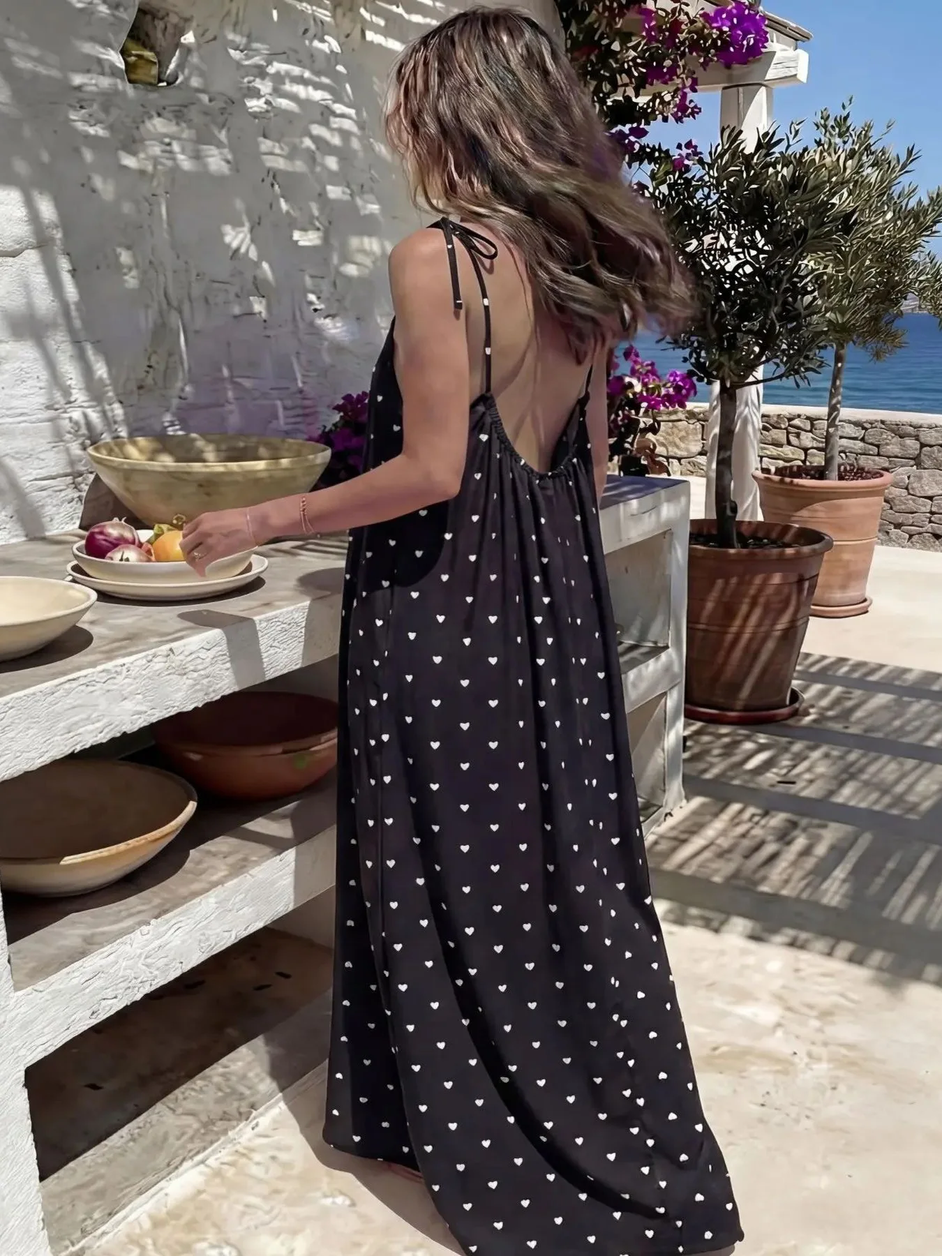 Loose Lover Heart Printed Strapless Maxi Dress For Women Casual Beachwear Home Clothes Summer Sexy Backless Oversized Long Dress
