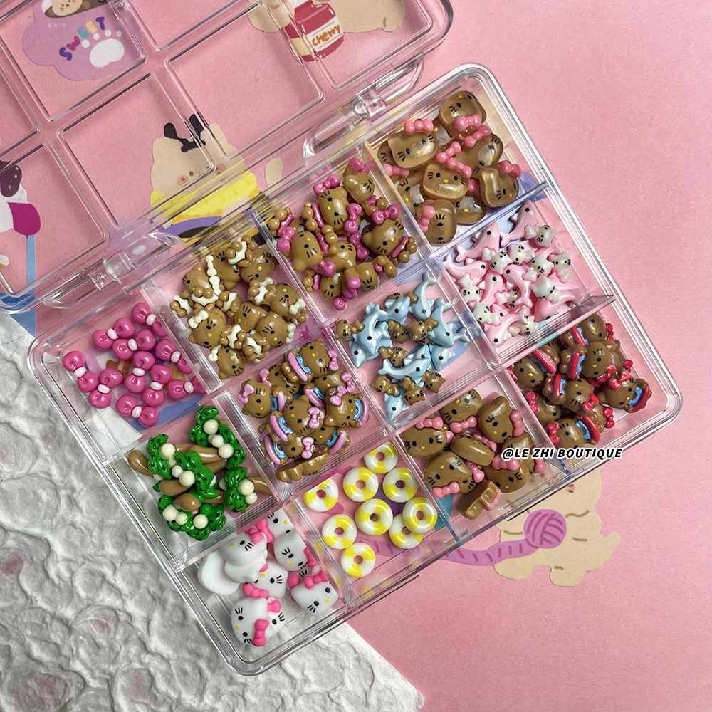 

120Pcs Boxed Sanrio Summer Ocean Beach Blue Hello Kitty Nails Charms Accessories Hawaii Coffee Color Skin Kt Resin Accessories