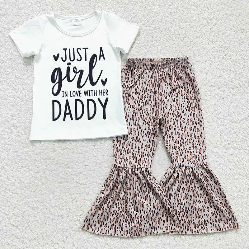 

Baby Girl Just A Girl In Love With Her Daddy Short Sleeves Toddler Leopard Bell Pants Outfit Toddler Children Father's Day Set