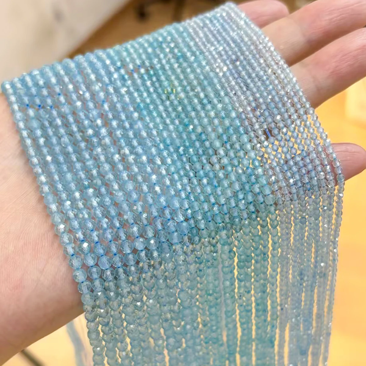 JD Glossy Cut Natural Blue Topaz Faceted Loose Beads Transparent Crystal Beads for Jewelry Design & Ornament Inlay