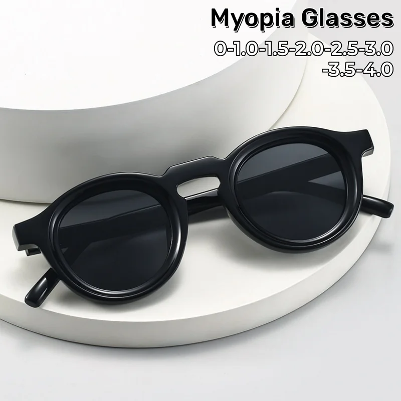 High-end Retro Classic Round Small Frame Myopia Glasses UV Resistant Sunglasses Lady and Gentleman Street Photography 0 To -4.0