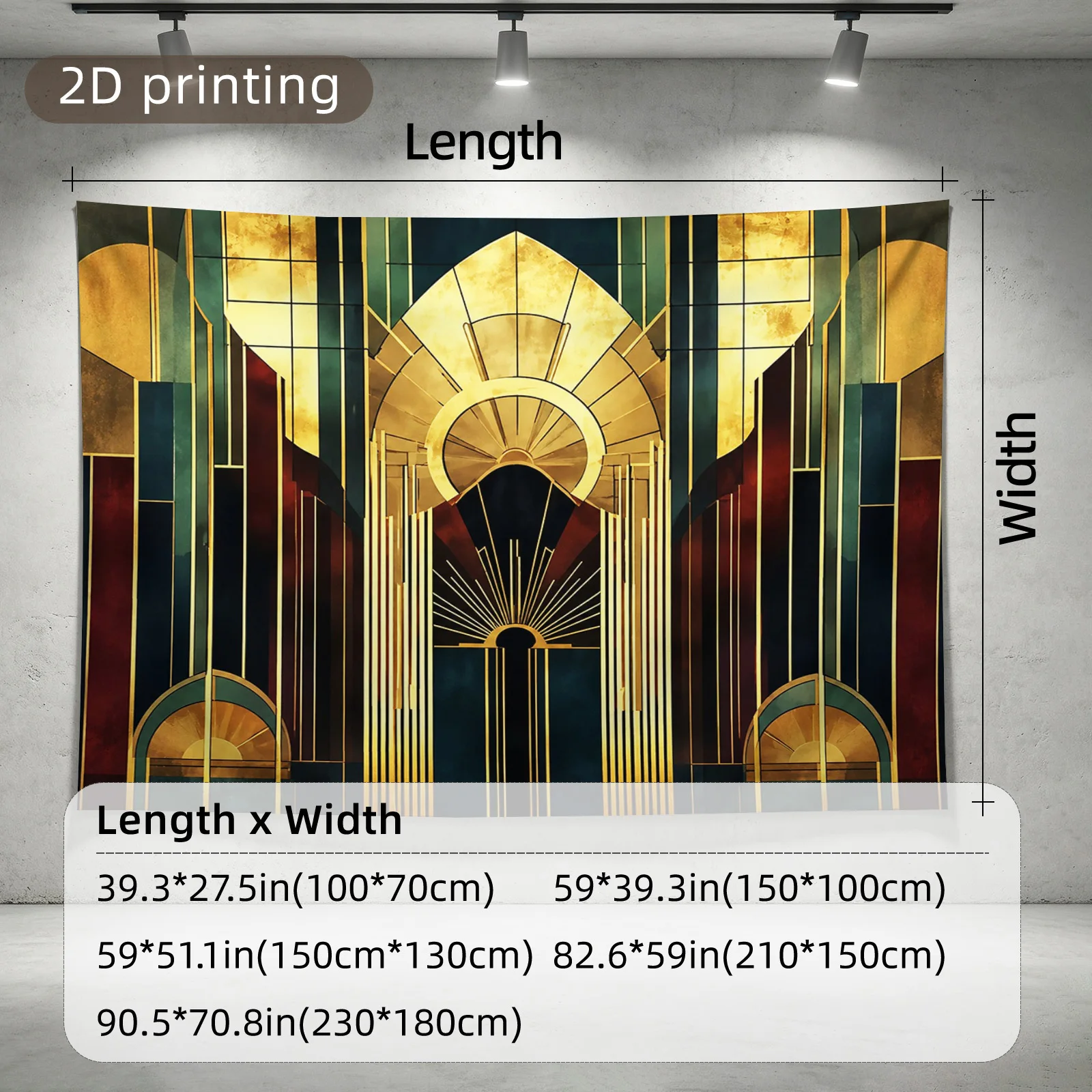 Elegant Abstract Gold Tapestry Wall Hanging Modern Geometric Architectural Living Room Decor Polyester Art Print for Home