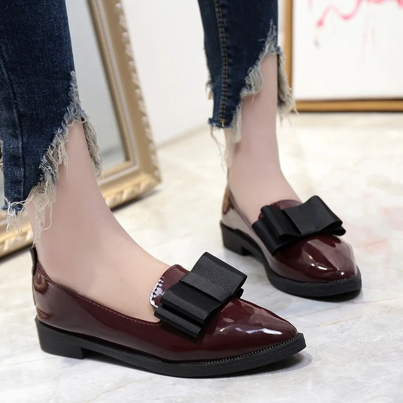 Women Loafers Fashion Bow Pointed Toe Leather Shoes for Women Shallow Mouth Daily Casual Shoes Female Comfortable Flat Shoes New