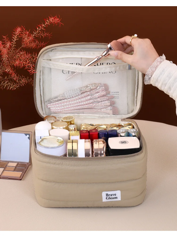 Strapazierfähige, gepolsterte Handtasche für Make-up, durchsichtiger Innentaschen-Kosmetik-Organizer für Damen, komplettes Set Beauty-Essentials – Detail 12