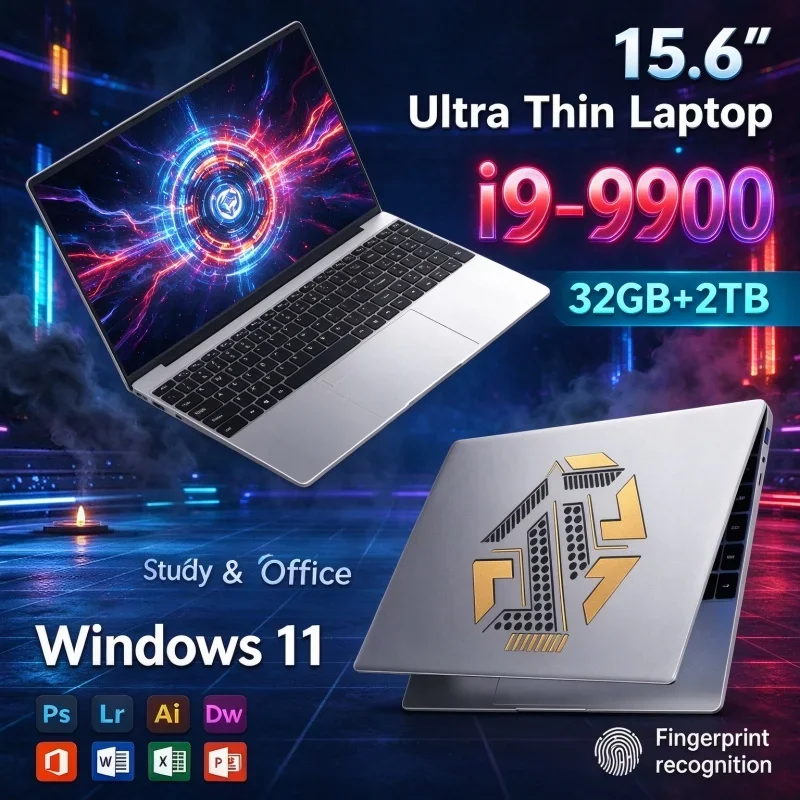 15.6 Inch Laptop Computer Ultra Thin Notebook Intel I9 9900 32GB RAM 1/2TB SSD FHD Windows11 For Home Office Student Daily Game