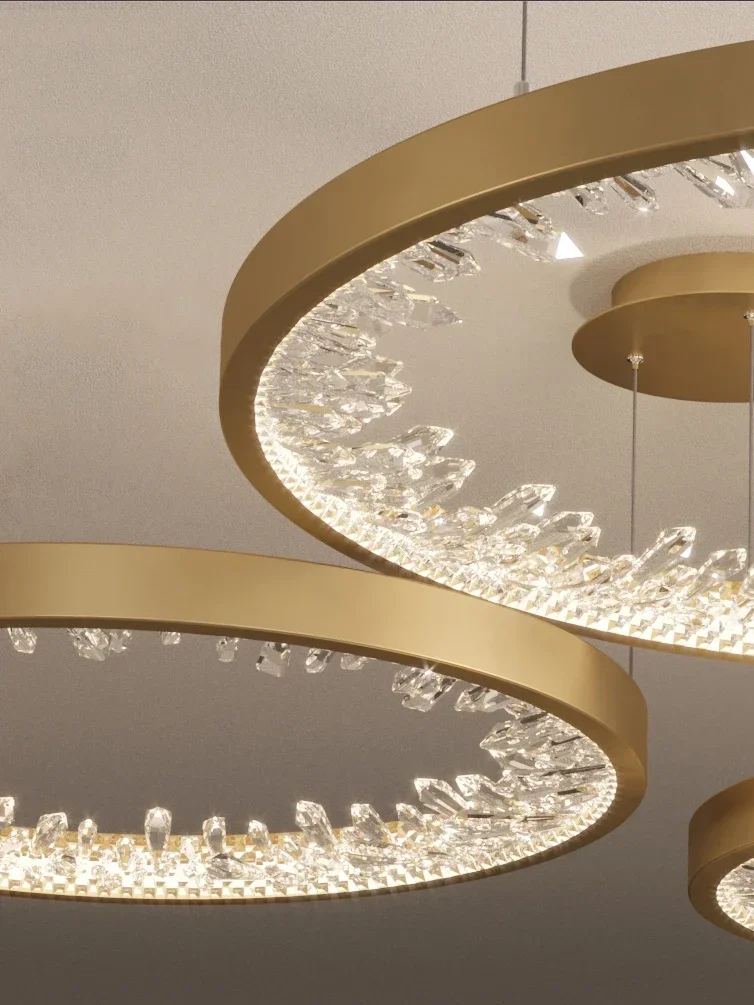 Plafonnier LED suspendu composé d'anneaux lumineux, design moderne et créatif, éclairage d'intérieur, luminaire décoratif de plafond, idéal pour un salon ou une chambre à coucher