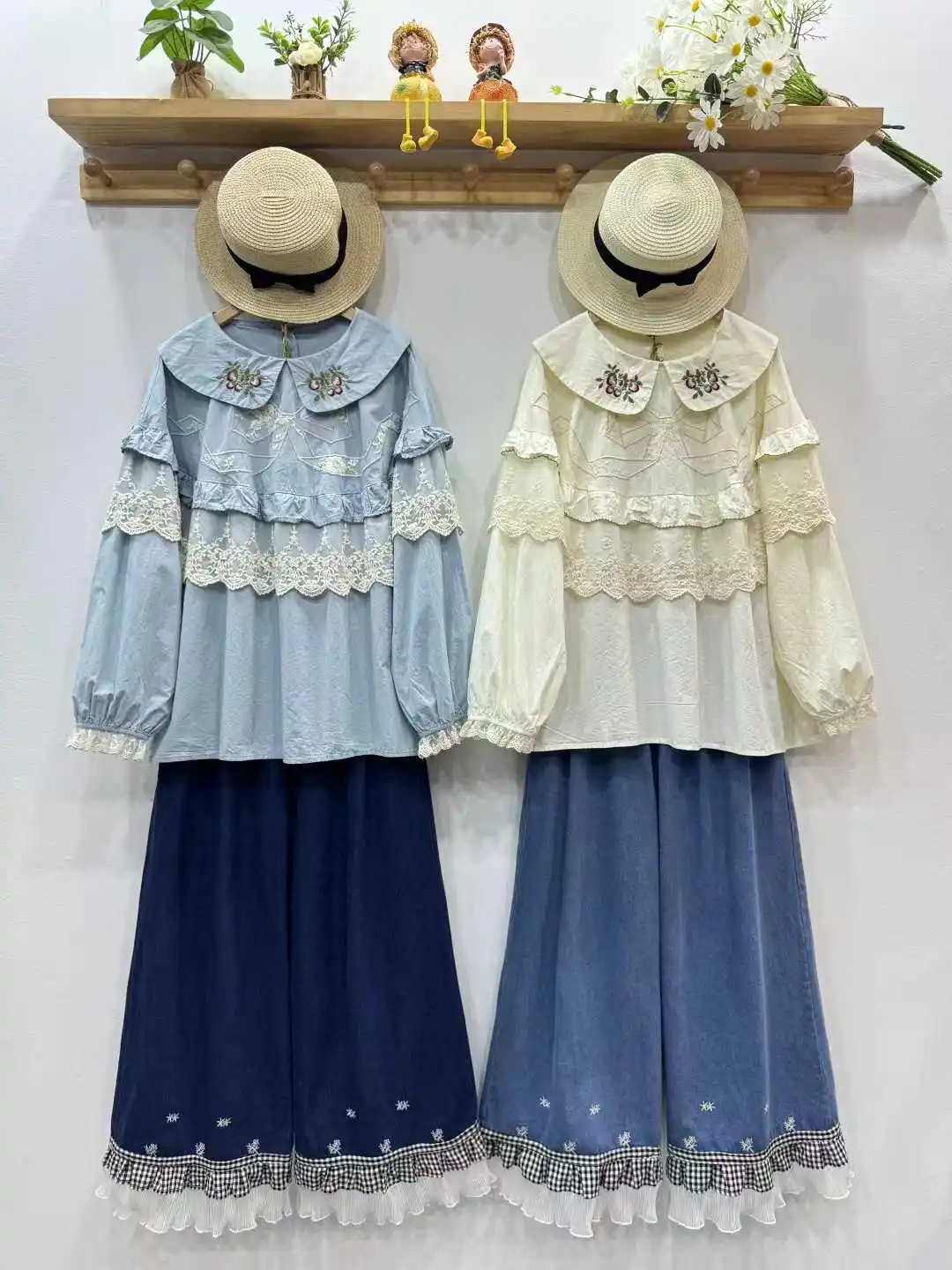 

Mori kei clothing 100% cotton original women's blouses Japan long sleeve lace patchwork shirts Youthful woman clothes