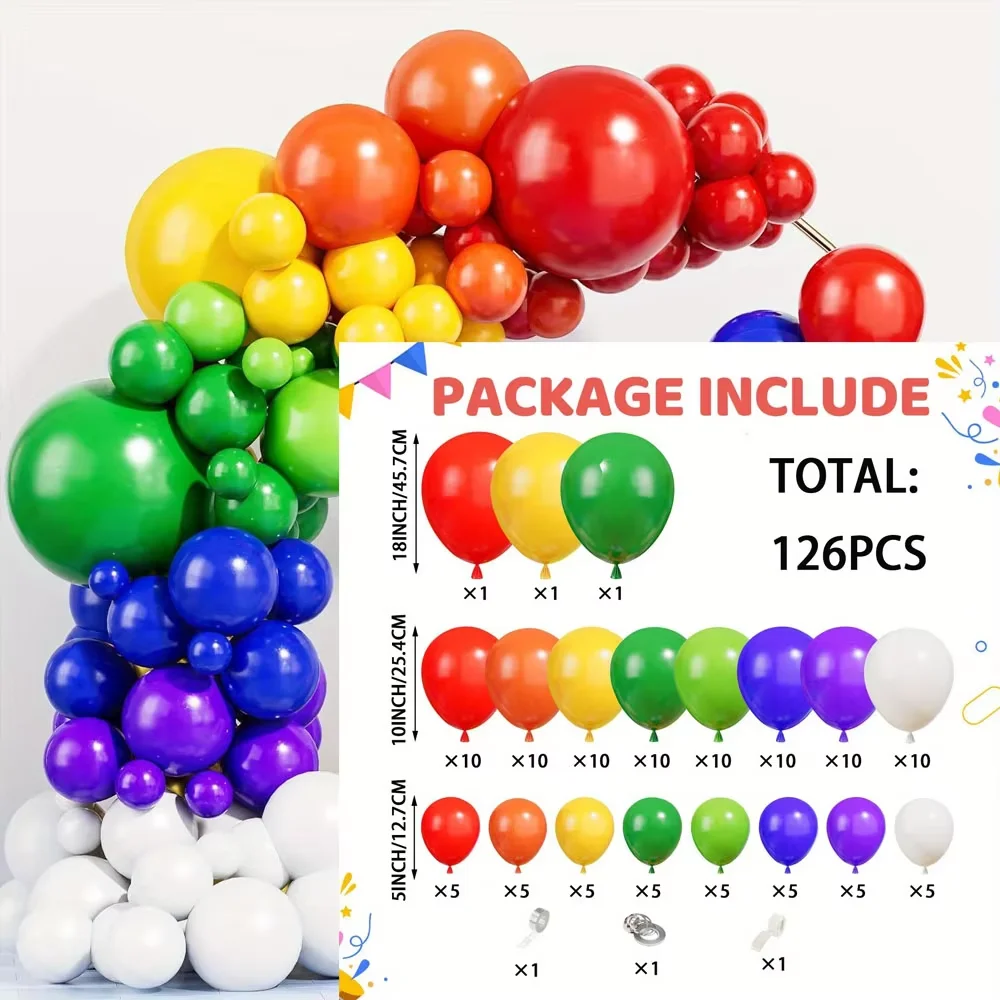 مجموعة قوس إكليل من بالونات قوس قزح مكونة من 126 قطعة مناسبة لحفلات أعياد الميلاد وحفلات الزفاف والخطوبة وديكور الذكرى السنوية #2