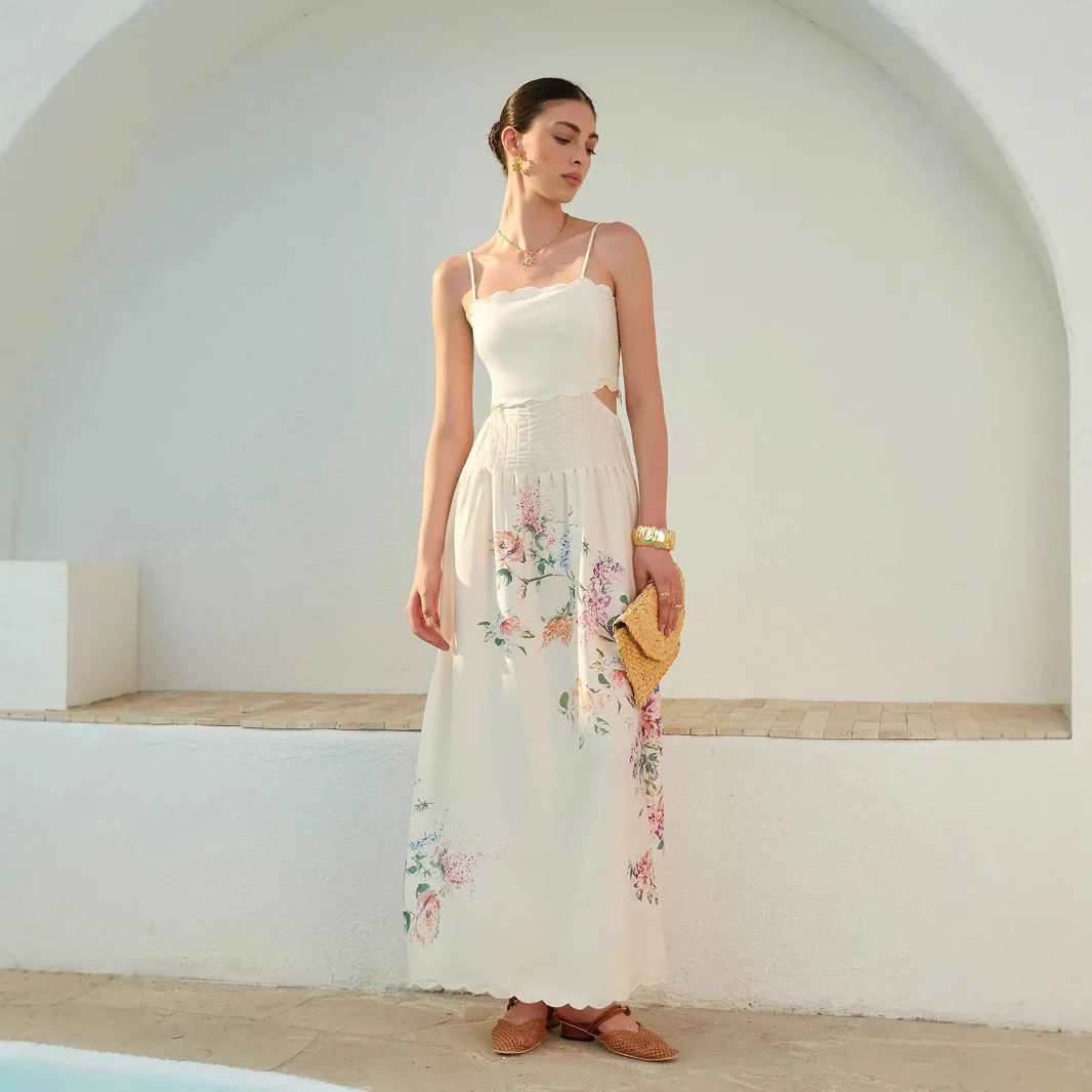 

Taylo's Date Midi Beige White Hollow Floral Embroidered Dresses