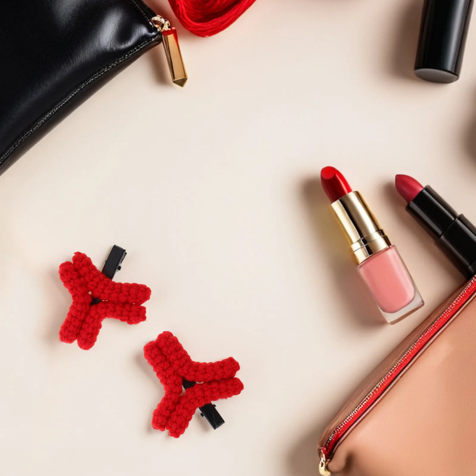 

1 пара креативных заколок для волос - красные маленькие металлические зажимы - милые вязаные вручную заколки-уточки для женских причесок - забавные