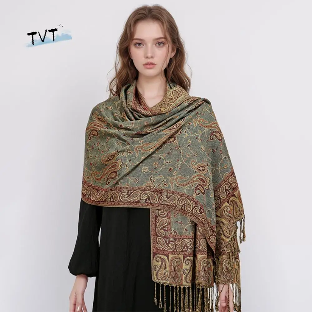 

Vintage Warm Tassel Blanket Shawl Pashmina Thickened Cashmere Shawl Comfortable Printed Headscarf Autumn