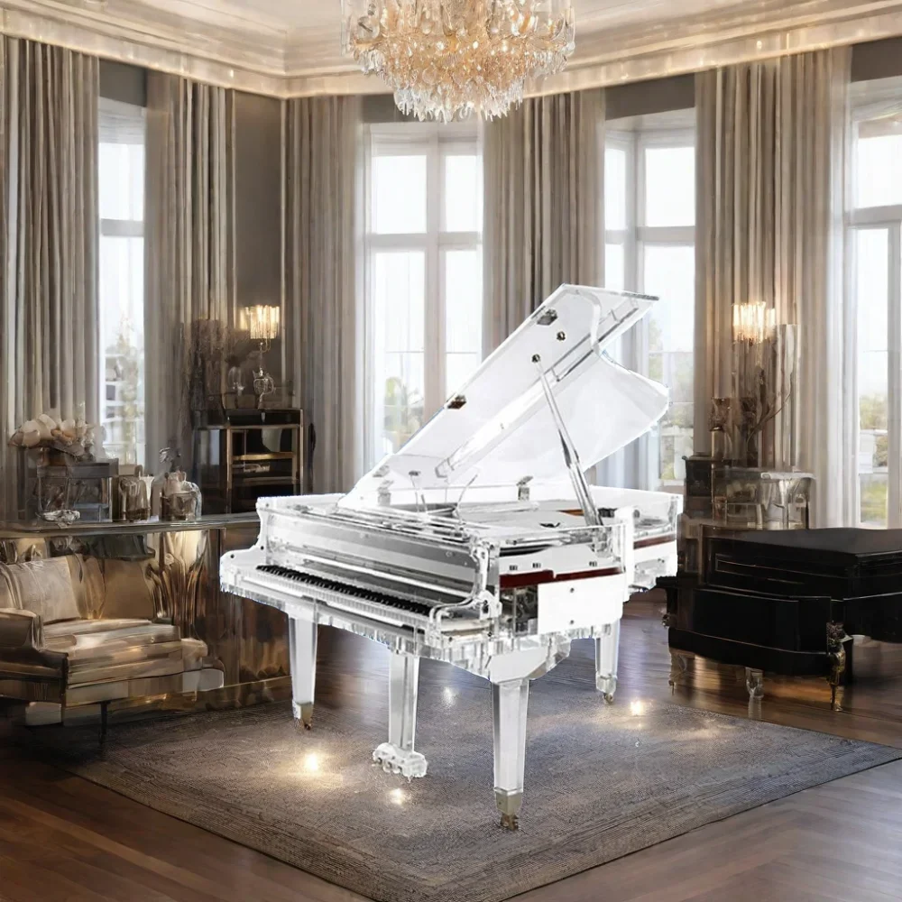 Acrylic Crystal Glass Mechanical baby grand piano 88 Keys with crystal chair for hotels