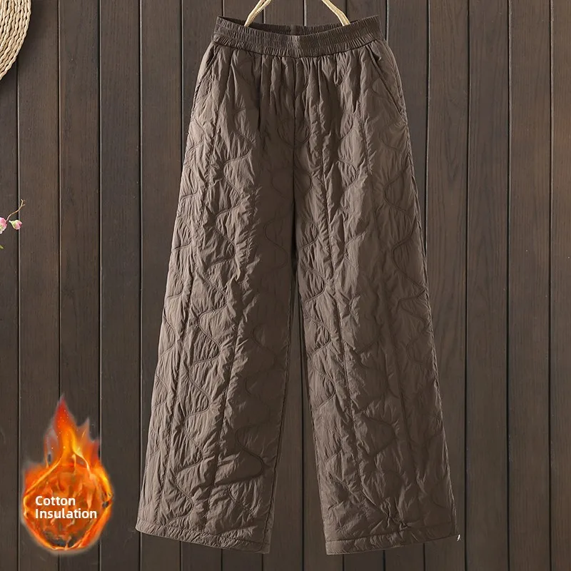 กางเกงขายาวผ้าฝ้ายอุ่นสำหรับผู้หญิง ทรงเอวสูง ขาตรง สไตล์ลำลอง แฟชั่นกันลม ทรงหลวม