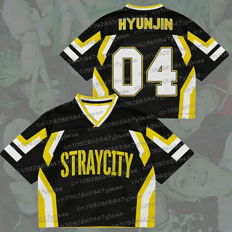 Camiseta de Futebol KpopStreet Aegis Stray City Concert Tour com Decote em V, Moda Streetwear, Manga Curta, Verão, para Homens e Mulheres