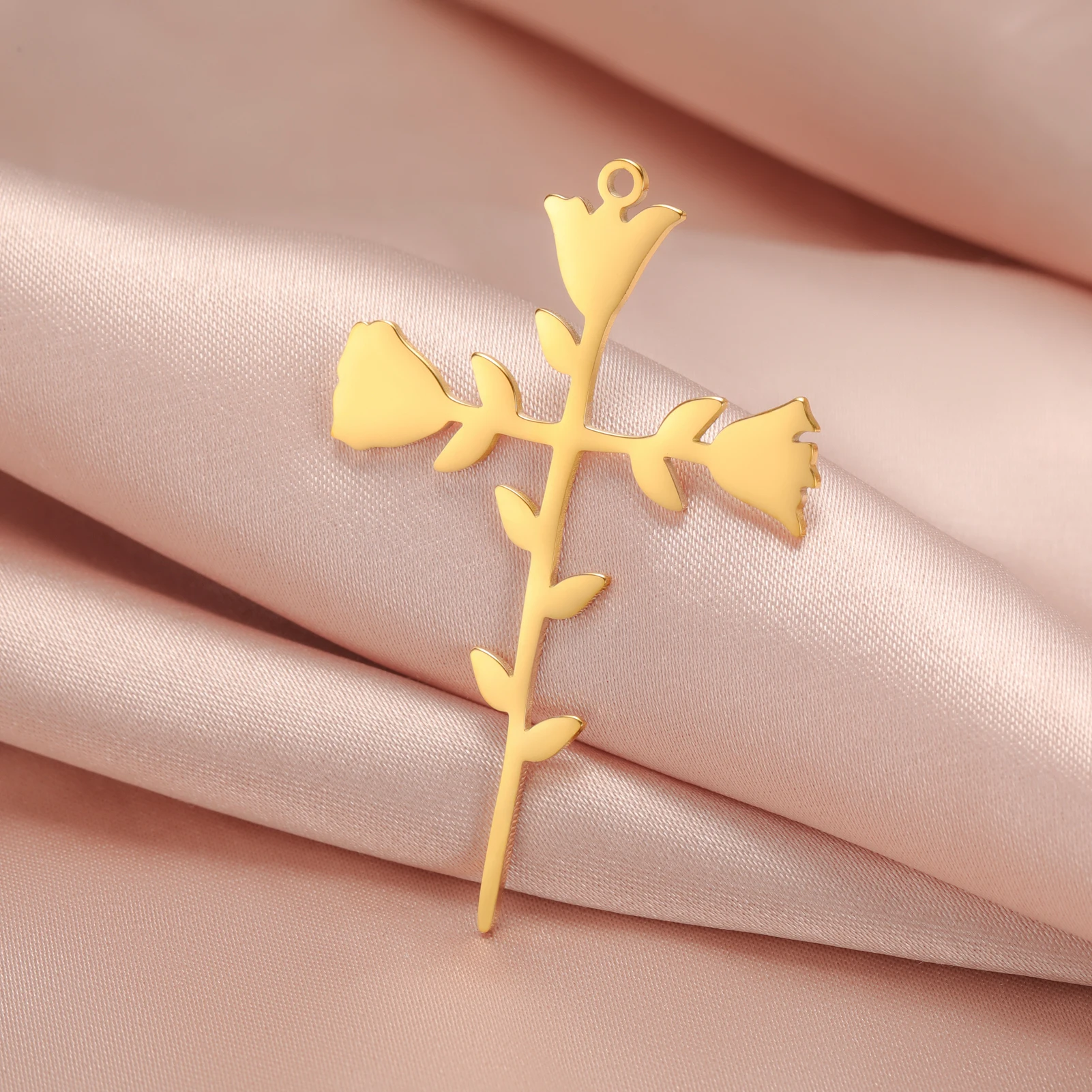 3 teile/los Elegante Edelstahl Rose Kreuz Anhänger Romantische Blume Charms Für Schmuck Machen DIY Halskette Ohrring Zubehör – Detail 3