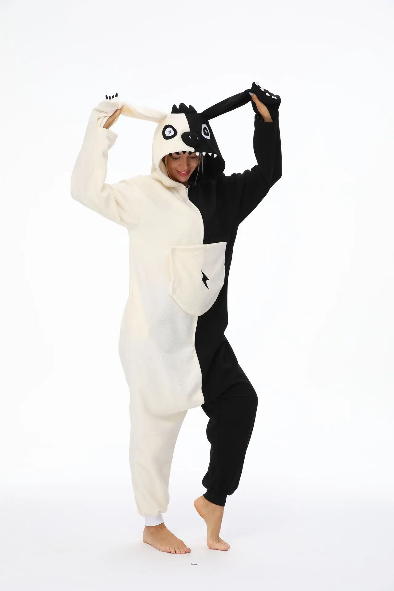

Adult Monokuma Cosplay Costume Anime Onesie Halloween Kigurumi Sleepwear Homewear Unisex Pajamas Party Clothing For Women Man