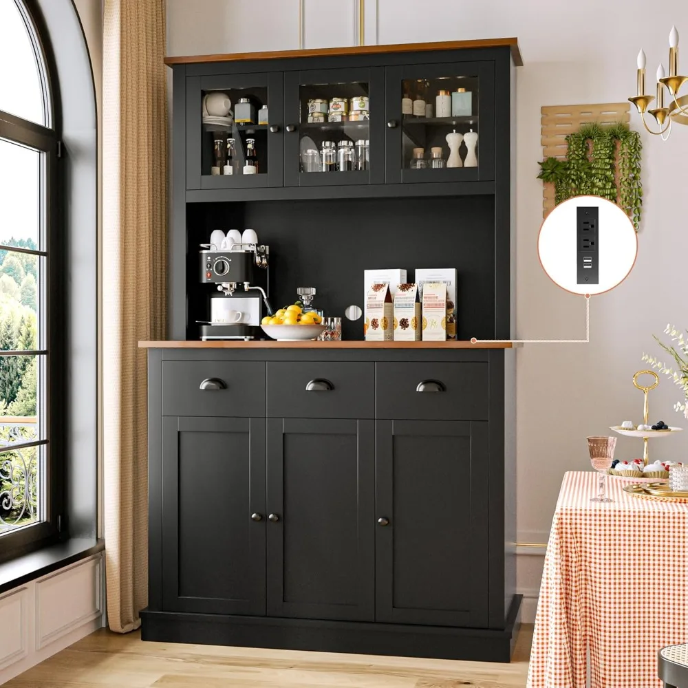 

71" Kitchen Pantry Cabinet with Charging Station, Tall Pantry Hutch with Drawers,Microwave Shelf, Food Storage Cabinet