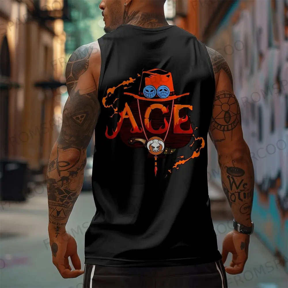 Canotta in puro cotone stampato periferico One Piece Anime Rufy2025 Top fitness da uomo sportivo allentato alla moda estiva