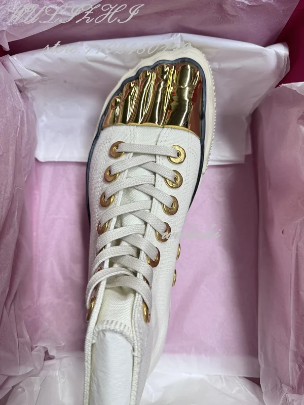 Gold Metal Glossy Five Finger Sneakers Women Lace Up Flats Sports Patchwork Casual Buckle Office Lady Design Catwalk Spring Shoe