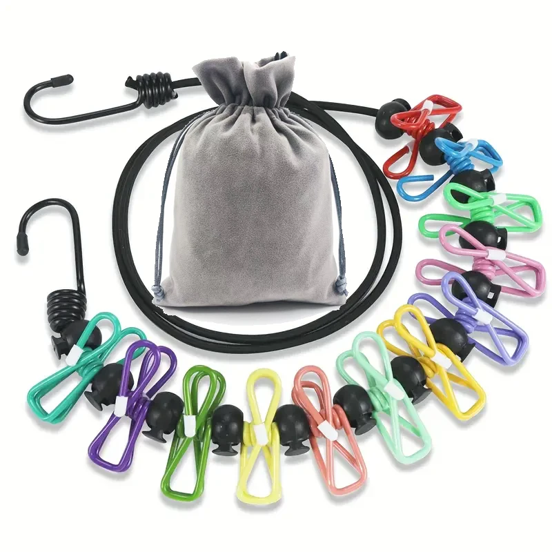 Retractable Portable Clothing Line With 12 Clips Indoor Outdoor Laundry Drying line Camping Accessories Binding Rope