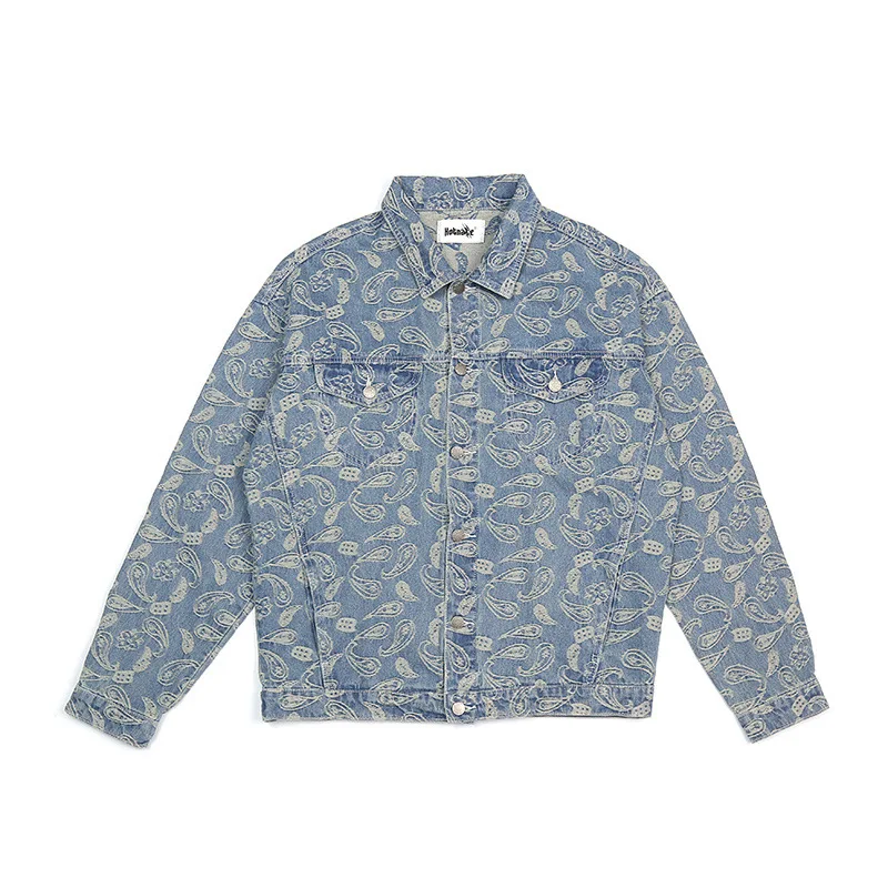 

MAQVOB Top Quality Luxury Apparel High Street Street Hip-hop Black Blue Paisley Jacquard Denim Coat Jacket
