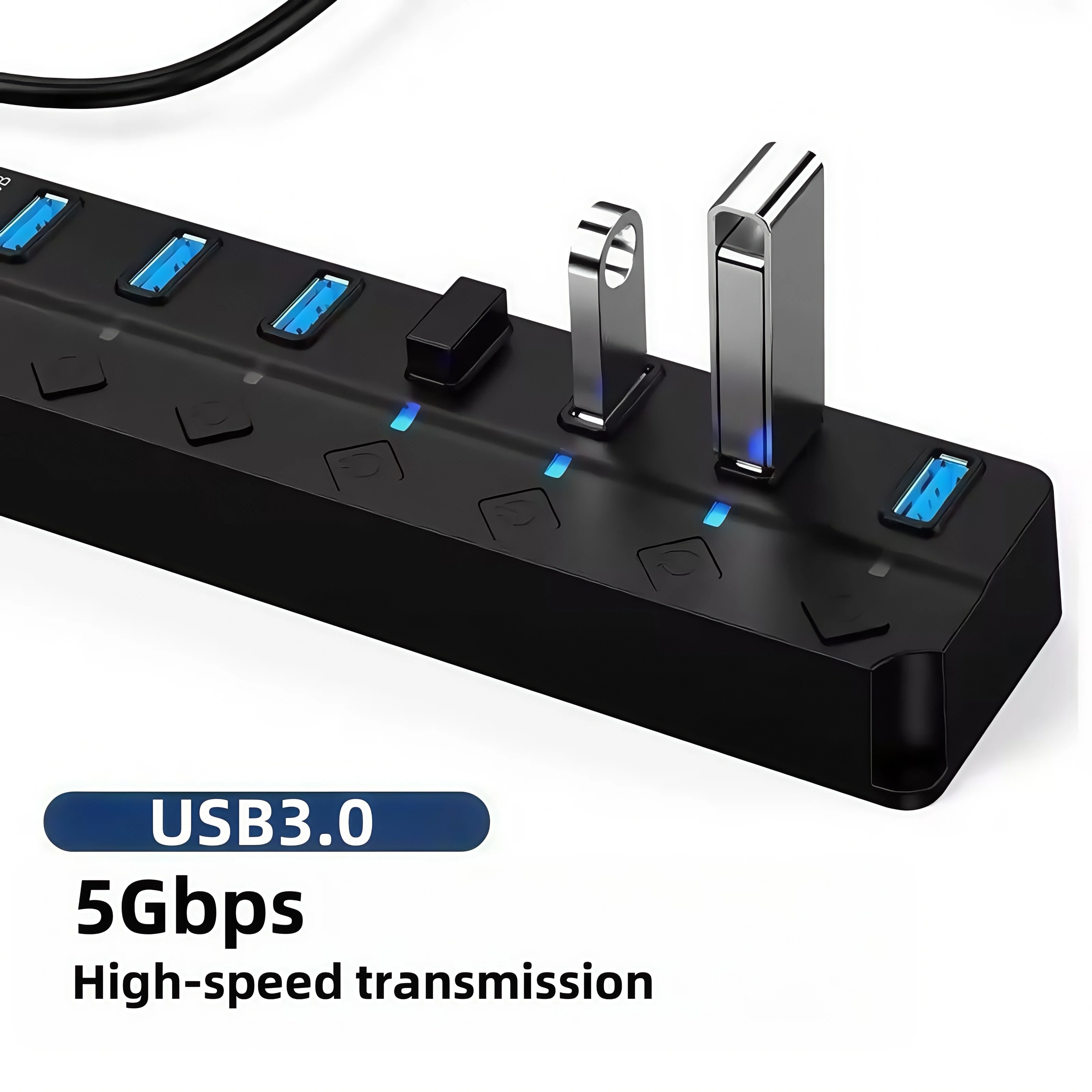 5 uds nueva gran oferta USB Hub 3,0 divisor de 7 puertos con interruptores de encendido/apagado individuales y luces Cable de 1M de largo para Macbook Laptop Surfac