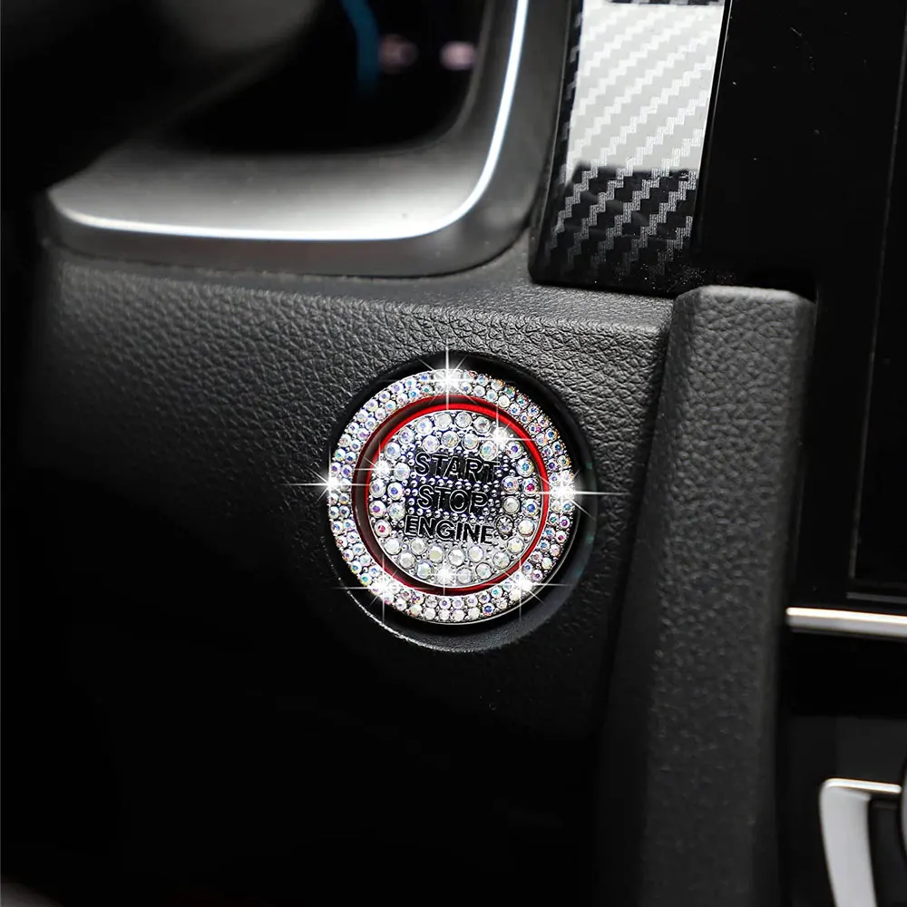 

Car One-Click Engine Start Stop Switch Button Cover Crystal Rhinestone Cover Protector Ring Hand-set Sticker Decoration