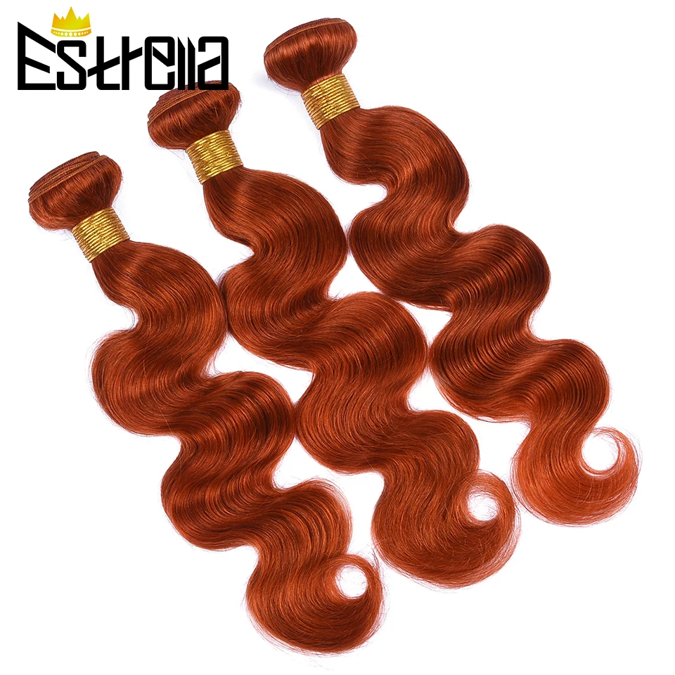 Body Wave Ginger Orange Bundles With Closure 3/4 Bundles with Closure Colored Human Hair Bundles With Ear To Ear Lace Closure