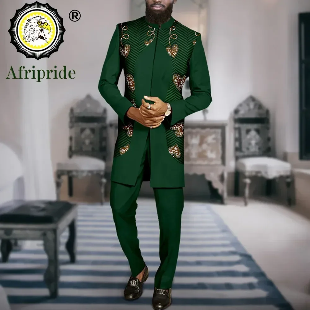 

Dashiki Men African Clothes Jacket Outfit Traditional Attire Print Blazer and Pants Two Piece Set Formal Clothes A2316068