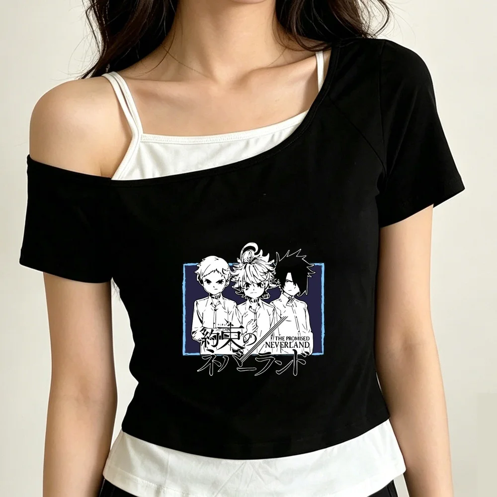 the Promised Neverland cropped top shoujo korean fashion anime funny 2000s gyaru top tees y2k party graphic jojifuku gyaru