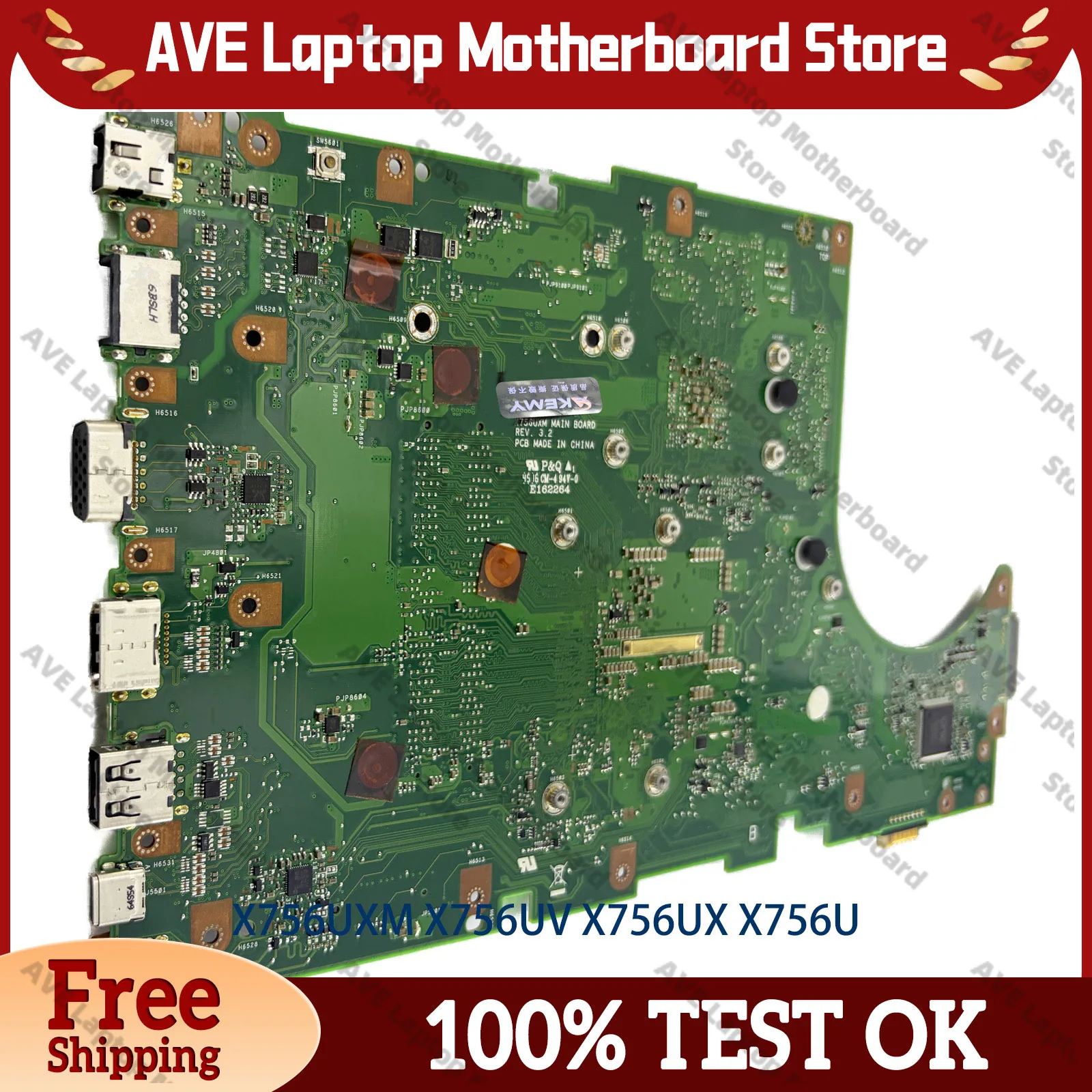 

X756UV Laptop Motherboard For ASUS X756UAK X756UV X756U X756UXM X756UJ X756UQK X756UR A756U X756UQ Mainboard With I3 I5 I7 CPU