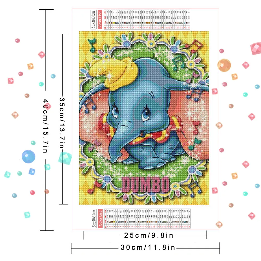 Disney Diamond Painting Cartoon Cute Big Ears Elephant Dumbo 5D Mosaic DIY Embroidery Home Decor Gift Full Round 30x40cm